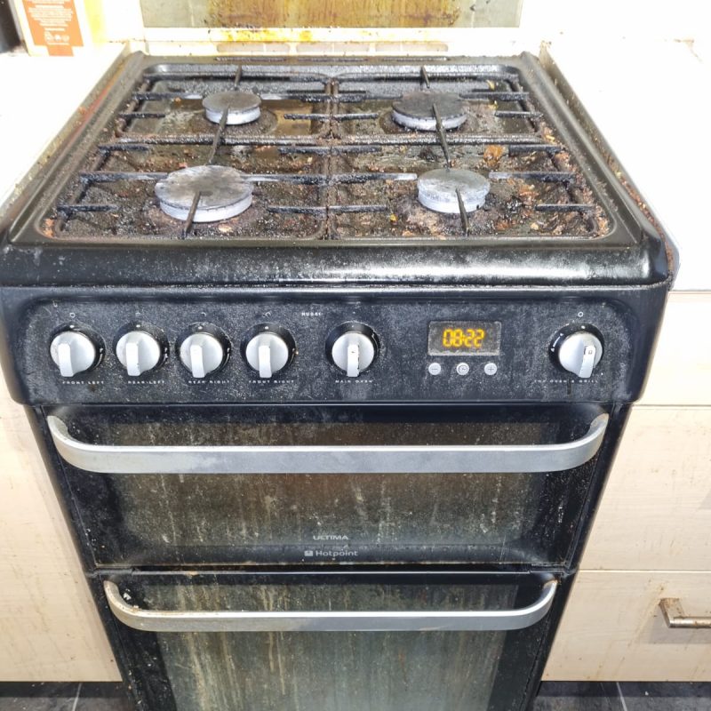 Dirty, old gas stove with grime